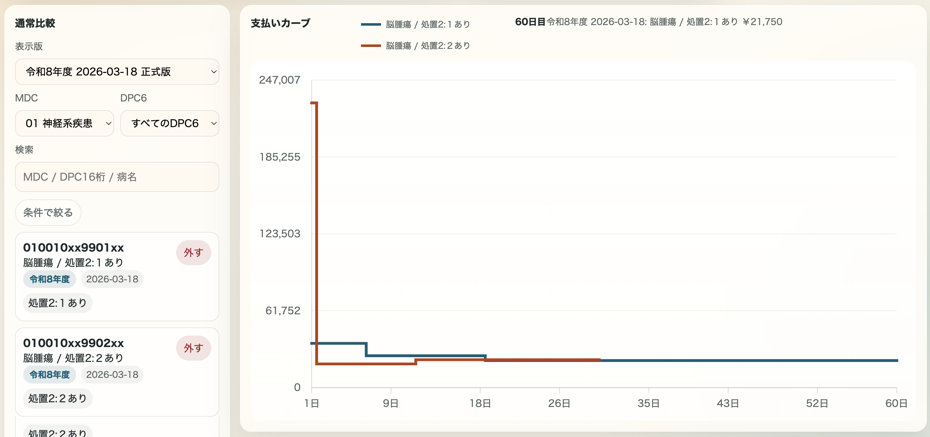 通常比較の画面