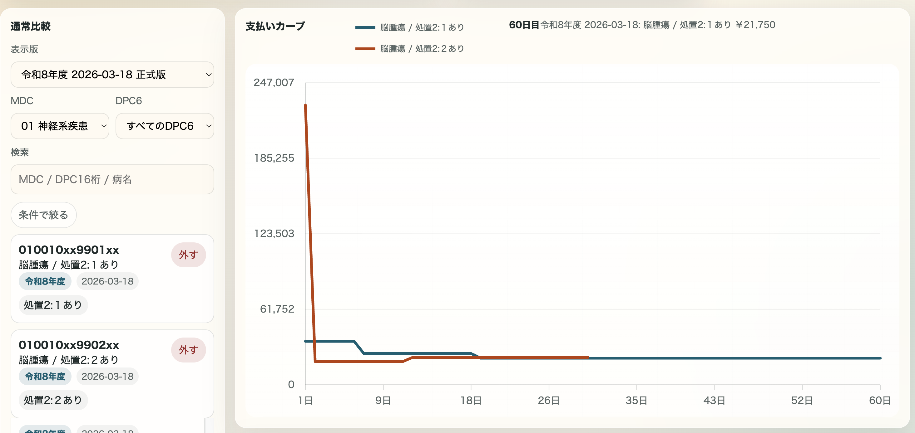 通常比較の画面